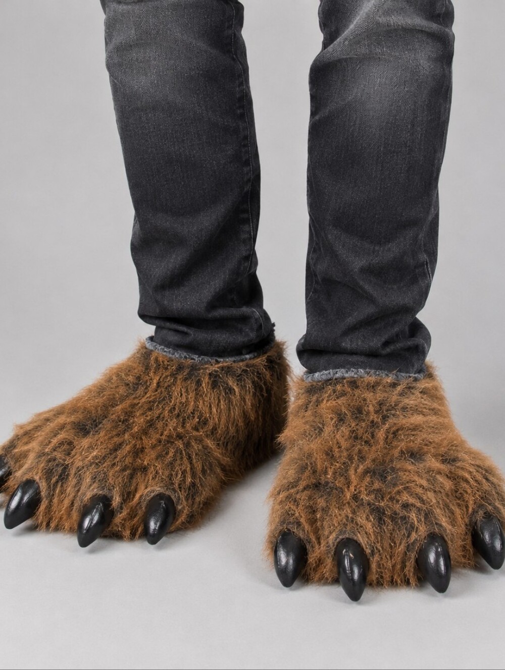 Werewolf Feet Costume Slippers Medium Brown Furry Monster Paws Black Claws